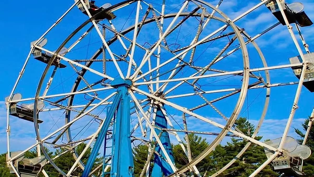 Ferris wheel against a clear blue autumn sky