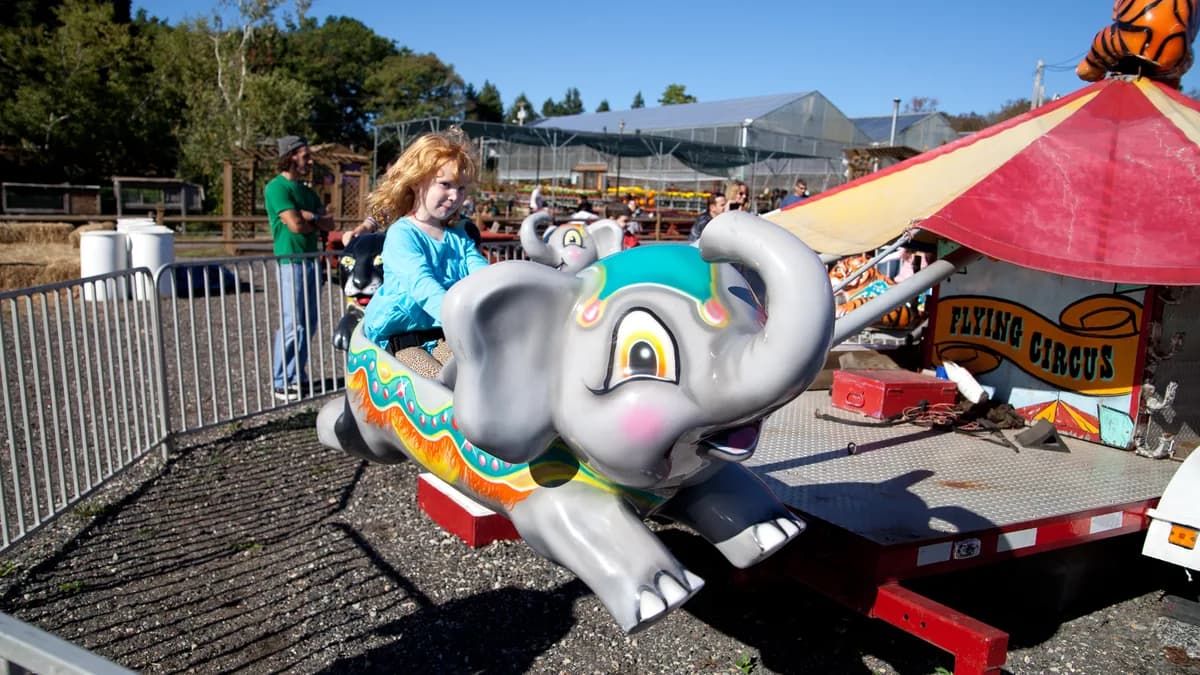 Girl riding the elephant car on the Flying Circus ride